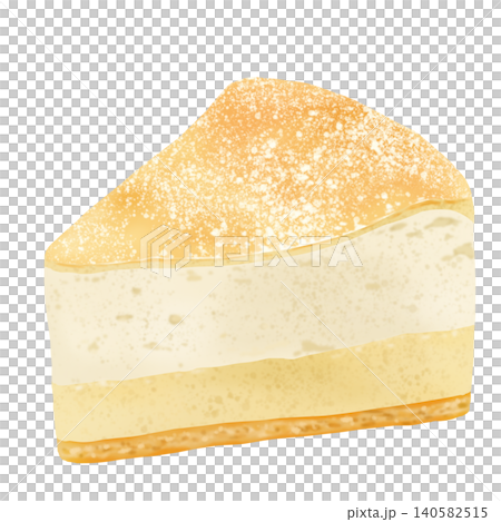 シュガーパウダーをかけたチーズムースケーキのイラスト シュガーパウダーをかけたチーズムースケーキのイラスト 140582515