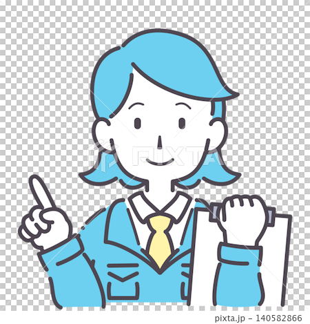 シンプル 書類を片手に指をさす作業着の女性 イラスト 素材 シンプル 書類を片手に指をさす作業着の女性 イラスト 素材 140582866