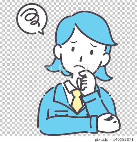 Simple illustration of a woman in work clothes looking troubled. 140582871