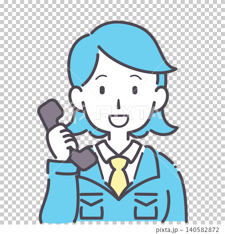 Simple illustration of a woman in work clothes making a phone call. Simple illustration of a woman in work clothes making a phone call. 140582872