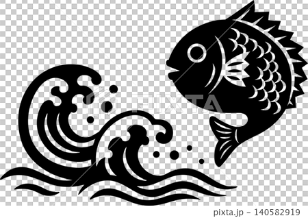 A simple paper-cut style illustration of waves and a sea bream. A simple paper-cut style illustration of waves and a sea bream. 140582919