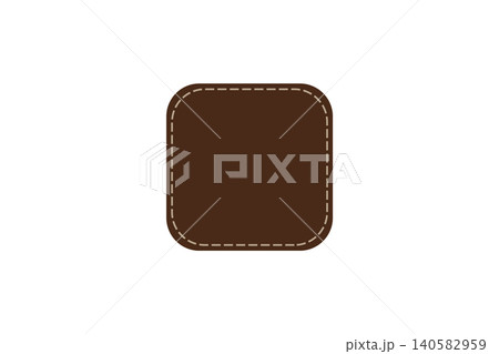 A brown leather-style square patch with rounded corners and visible stitched border centered, suitable for apparel labels, branding mockups, icons, and minimalist design projects 140582959