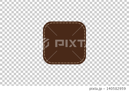 A brown leather-style square patch with rounded corners and visible stitched border centered, suitable for apparel labels, branding mockups, icons, and minimalist design projects 140582959