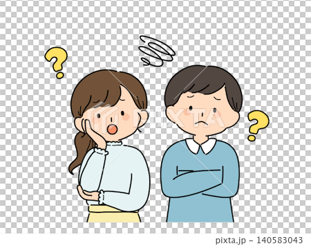 悩みや疑問を抱える男女のイラスト（問題解決シリーズ①） 140583043