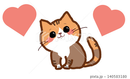 愛くるしい顔で見つめてくる、ハチワレの猫のイラスト(茶色) 愛くるしい顔で見つめてくる、ハチワレの猫のイラスト(茶色) 140583180