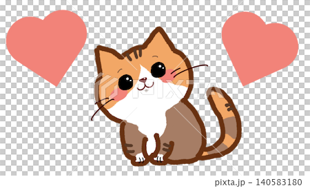 An illustration of a cute, brown cat with a split face looking at you. 140583180