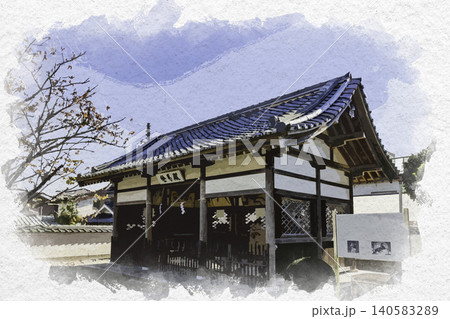 水彩画風　丹波篠山　黒岡春日神社　絵馬殿　兵庫県丹波篠山市 140583289