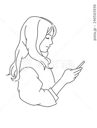 スマホを操作している女性の横向きイラスト スマホを操作している女性の横向きイラスト 140583936