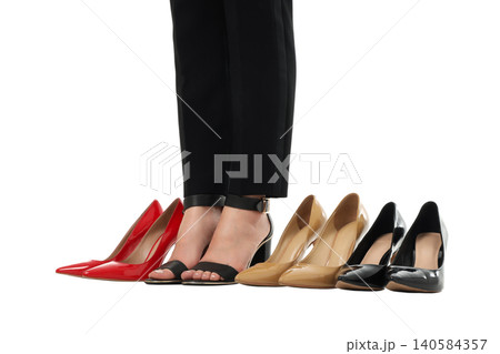 Women in various shoes standing together, PNG 140584357