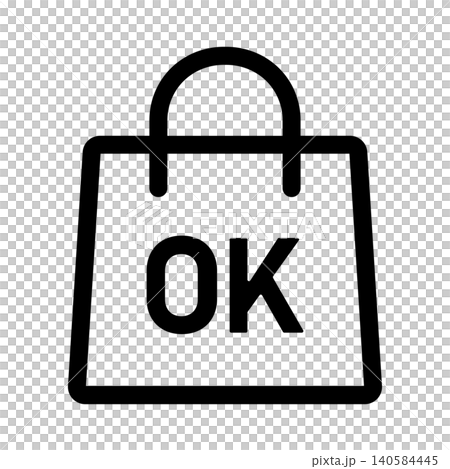 帶有“OK”標誌的購物袋圖標,表示訂單已完成。 帶有“OK”標誌的購物袋圖標,表示訂單已完成。 140584445