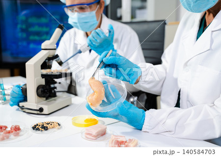 Food lab testing meat quality and safety with scientific analysis, hygiene control, and modern technology for healthy, clean 140584703