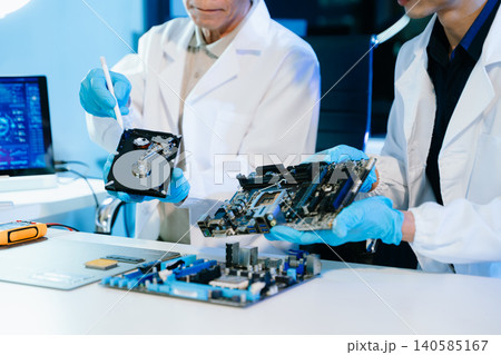 Showcasing expert computer hardware assembly and hard drive installation with precision and advanced technology for IT and electronics enthusiasts. 140585167