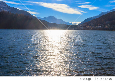 View of St. Moritz lake in Graubunden canton, Switzerland 140585250