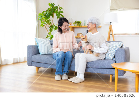 家族 チワワを抱っこしている女性 家族 チワワを抱っこしている女性 140585626