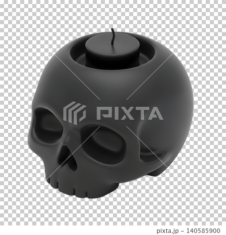 Spooky black skull candle holder on a black background Spooky black skull candle holder on a black background 140585900