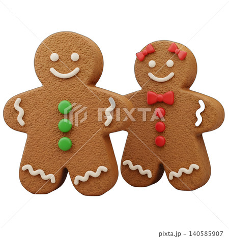 Gingerbread couple isolated on black background, sweet holiday cookies 140585907