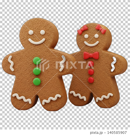 Gingerbread couple isolated on black background, sweet holiday cookies Gingerbread couple isolated on black background, sweet holiday cookies 140585907