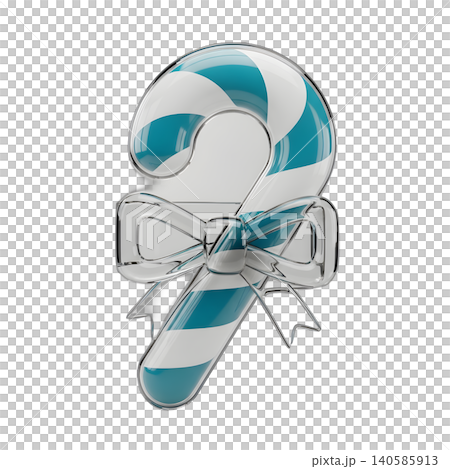 Festive turquoise and white striped candy cane with glass bow. Festive turquoise and white striped candy cane with glass bow. 140585913