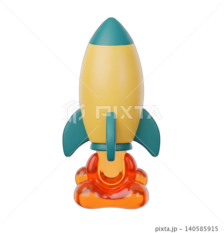 Cartoon Rocket Ship Launching, 3D Rendering on Black Background Cartoon Rocket Ship Launching, 3D Rendering on Black Background 140585915