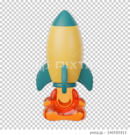 Cartoon Rocket Ship Launching, 3D Rendering on Black Background Cartoon Rocket Ship Launching, 3D Rendering on Black Background 140585915