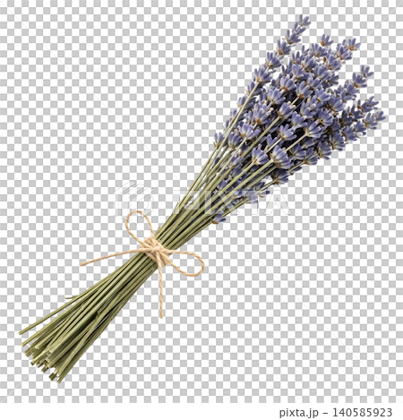 Dried Lavender Bouquet Tied with Jute Twine on Black Background Dried Lavender Bouquet Tied with Jute Twine on Black Background 140585923