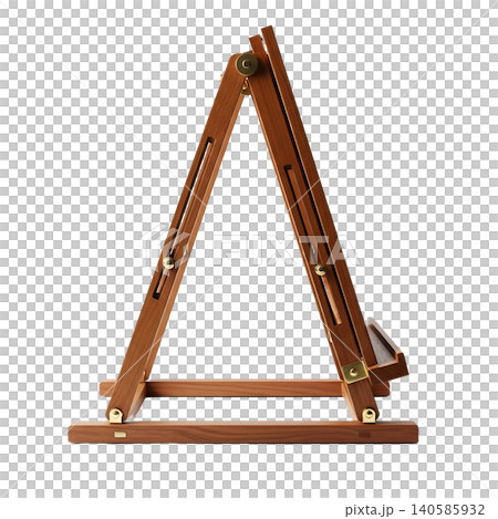 Elegant wooden artists easel, side view, isolated on black background. 140585932