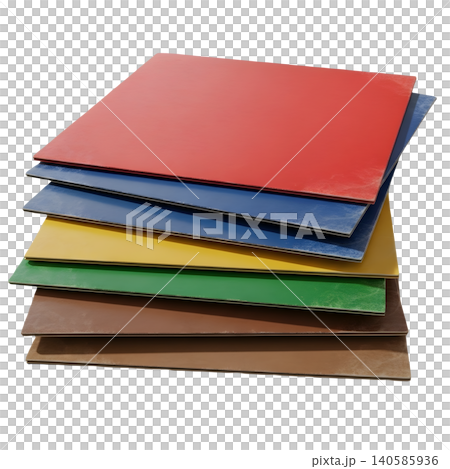 Stack of colorful aluminum composite panels isolated on black background Stack of colorful aluminum composite panels isolated on black background 140585936