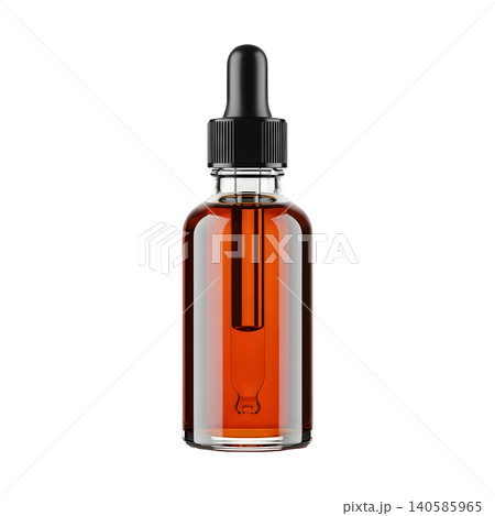 Amber glass dropper bottle with black cap isolated on black 140585965