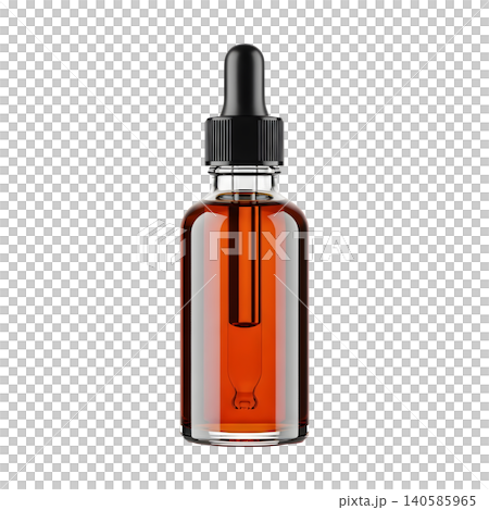 Amber glass dropper bottle with black cap isolated on black 140585965