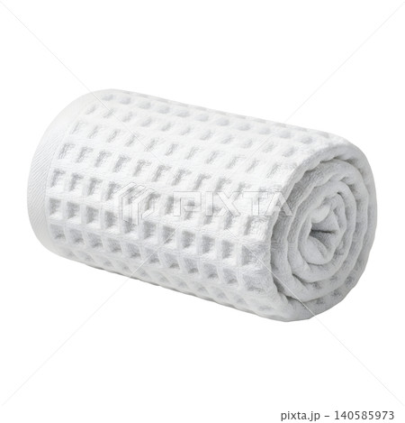 Rolled White Waffle Weave Towel on Black Background Rolled White Waffle Weave Towel on Black Background 140585973