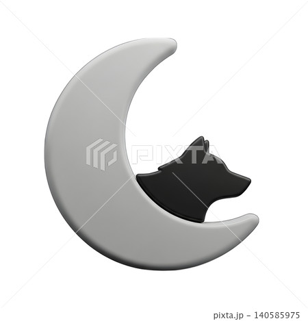 Elegant logo featuring a wolf silhouette within a crescent moon shape 140585975