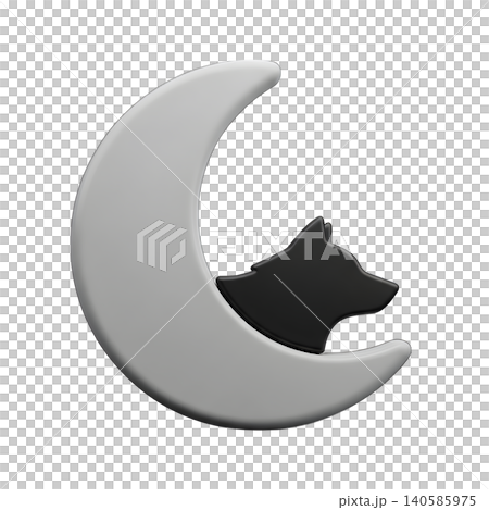 Elegant logo featuring a wolf silhouette within a crescent moon shape 140585975