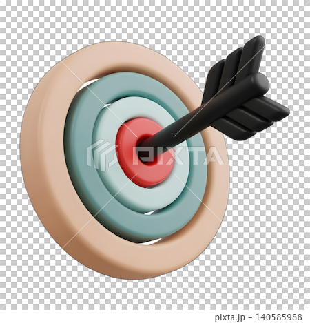3D rendering of target with arrow hitting center, isolated on black 140585988