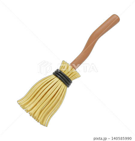Cartoon Witch Broom with Wooden Handle Isolated on Black Background Cartoon Witch Broom with Wooden Handle Isolated on Black Background 140585990