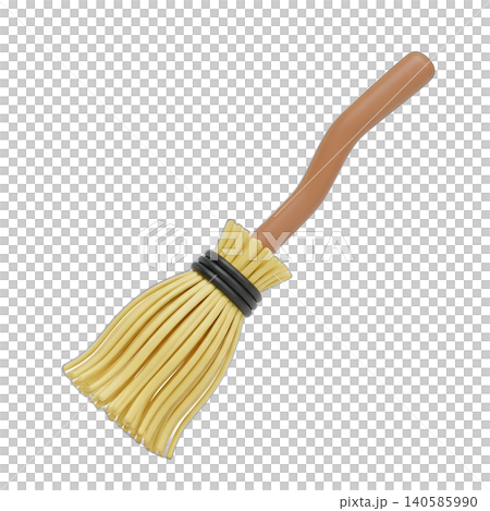 Cartoon Witch Broom with Wooden Handle Isolated on Black Background Cartoon Witch Broom with Wooden Handle Isolated on Black Background 140585990