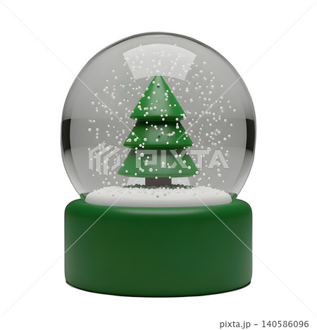 Green Christmas tree in a snow globe on black background 140586096