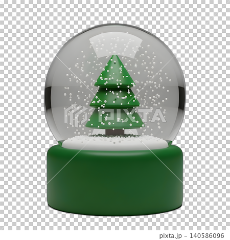 Green Christmas tree in a snow globe on black background 140586096