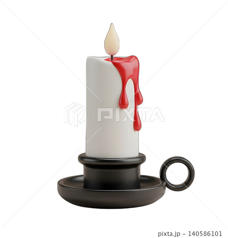 Burning candle with melting red wax in a holder Burning candle with melting red wax in a holder 140586101