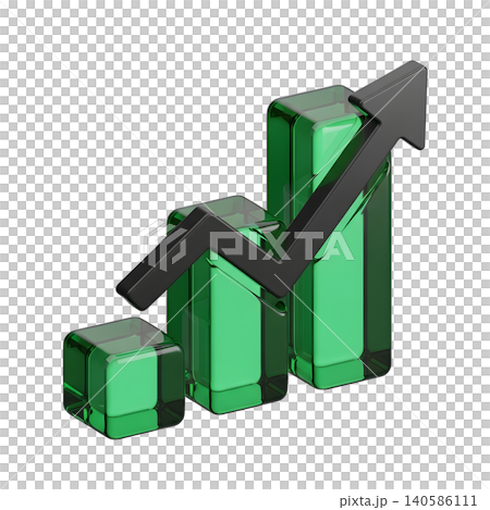 Green transparent graph with arrow on black background, 3d rendering Green transparent graph with arrow on black background, 3d rendering 140586111