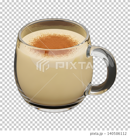 Cozy eggnog in glass mug with cinnamon on black background Cozy eggnog in glass mug with cinnamon on black background 140586112