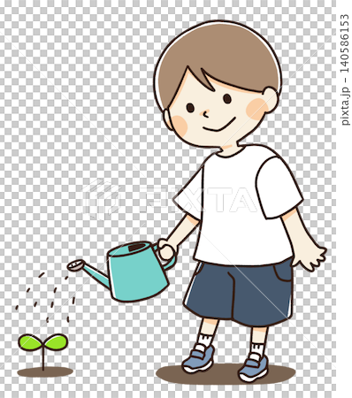 水やりをする子供のイラスト 140586153