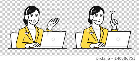 Set material featuring a call center woman wearing an intercom. 140586753