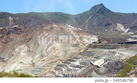 白い噴煙が立ち上る箱根大涌谷のダイナミックな火山風景 白い噴煙が立ち上る箱根大涌谷のダイナミックな火山風景 140586796