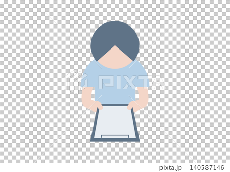 Illustration of a person checking documents Illustration of a person checking documents 140587146