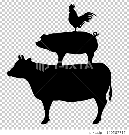 Vector illustrations of cows, pigs, and chickens Vector illustrations of cows, pigs, and chickens 140587715