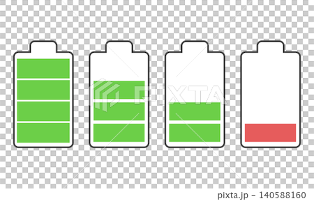 A set of simple color icon illustrations to indicate battery level. A set of simple color icon illustrations to indicate battery level. 140588160