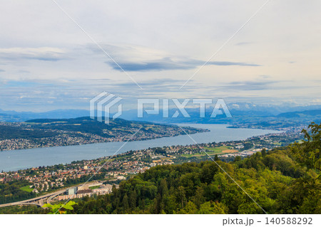 Aerial panorama of Zurich city and Lake Zurich from the Uetliberg mountain, Switzerland 140588292