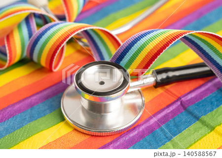 Stethoscope on LGBT rainbow flag. Stethoscope on LGBT rainbow flag. 140588567