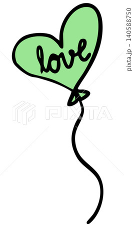 Hand drawn green heart balloon for valentine's Day, party, celebration, amusement park, decoration, shirt print, brooch, merchandise, icon, kids and children, department store, playtime, weekends 140588750