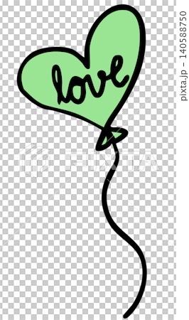 Hand drawn green heart balloon for valentine's Day, party, celebration, amusement park, decoration, shirt print, brooch, merchandise, icon, kids and children, department store, playtime, weekends 140588750